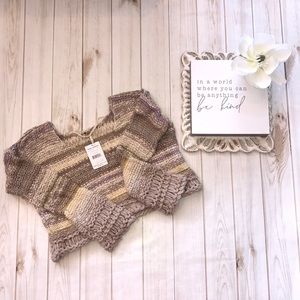 Free People Striped Crop Long Sleeved Sweater